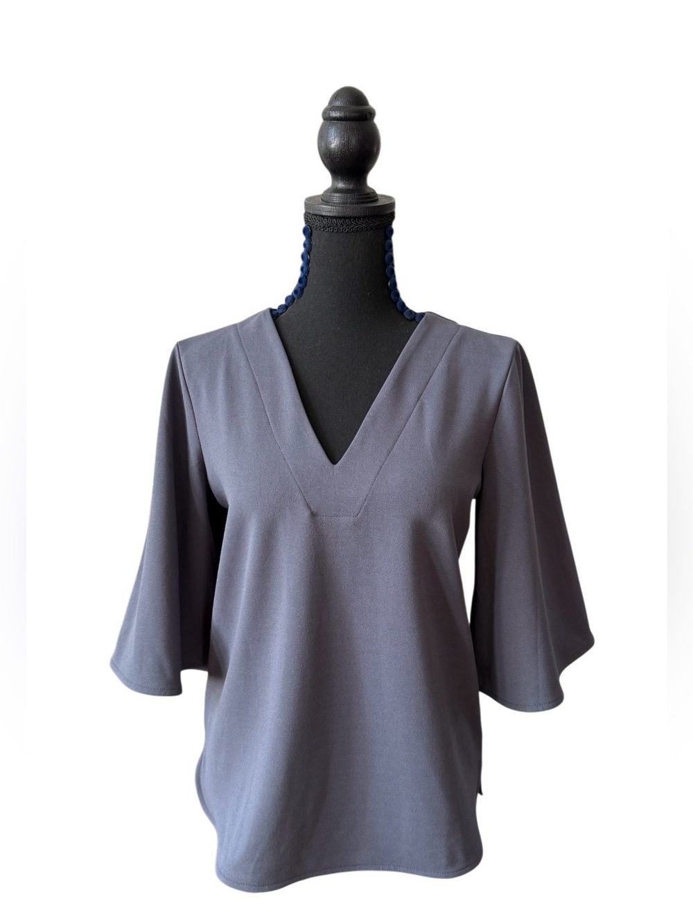 Ann Taylor Gray V-Neck Flutter Sleeve Top